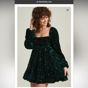 Altar’s State Gabriella Sequin Dress Hunter Green XS